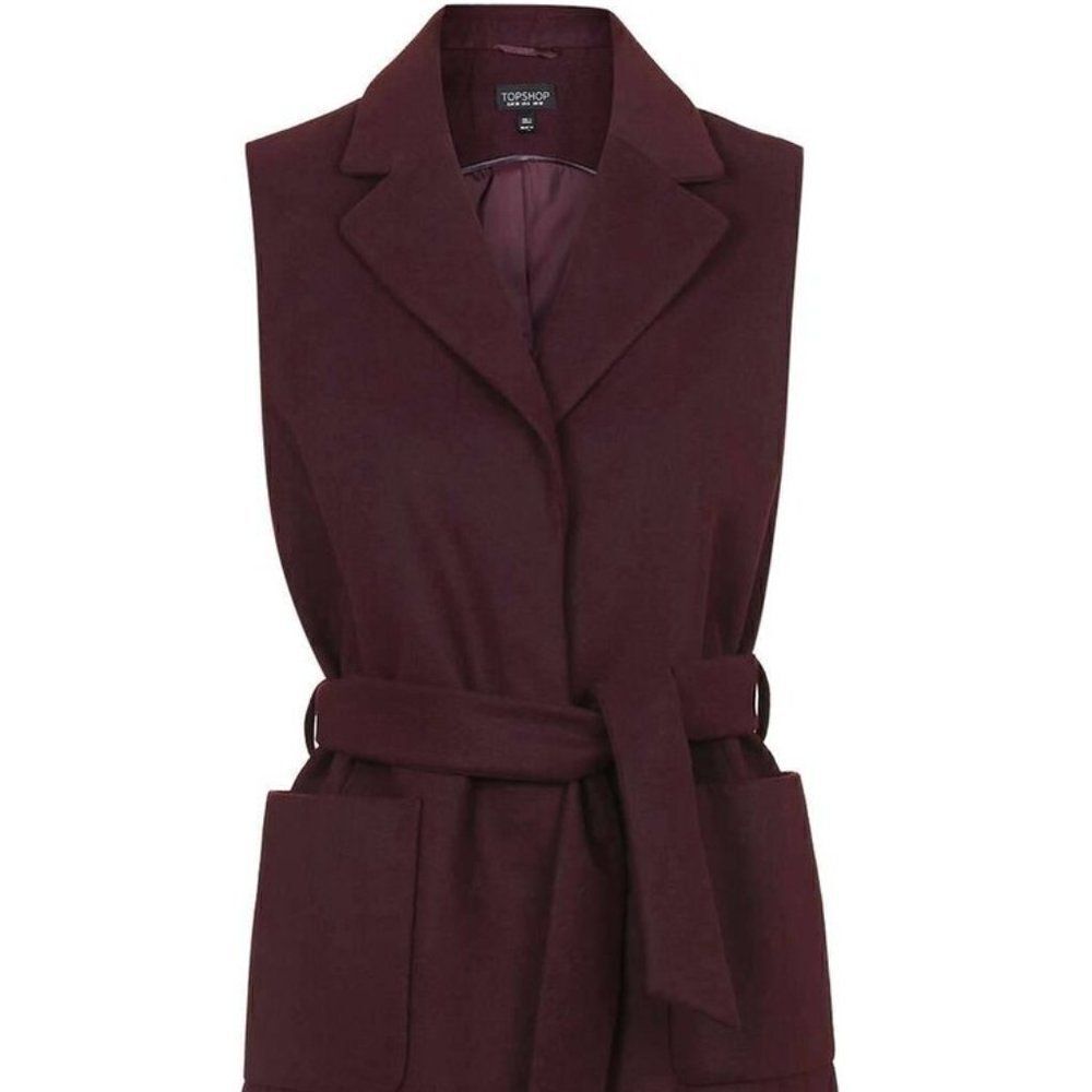 Topshop Burgundy Wool Sleeveless Jacket